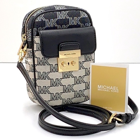 Michael Kors Handbags - Michael Kors Sloan Editor Small Phone Logo Jacquard Crossbody Black Multi